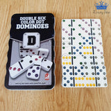 Domino 28 Fichas Color Doble 6 Juego Mesa Caja Metalica