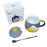 Mug Pocillo Oso Gato Estrella Ceramica Con Tapa + Cuchara