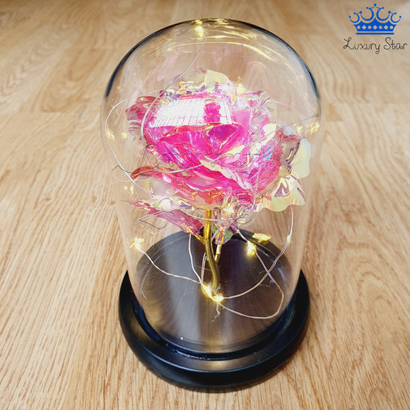 Rosa Eterna Rosada Tornasol Luces Led Alumbra Flor Regalo