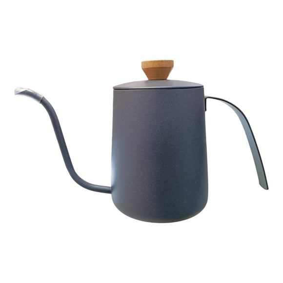 Tetera Acero Inoxidable Cuello Ganso Gris Con Tapa Madera