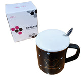 Mug Pocillo Ceramica Blanco Negro Mickey Puntos Tapa Cuchara