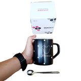 Mug Pocillo Ceramica Blanco Negro Mickey Puntos Tapa Cuchara