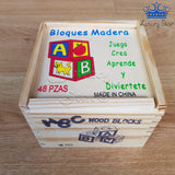 Bloques Abc Madera Figuras Letras Animales 48 Piezas 3 Cm