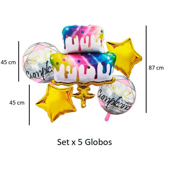 Globos Torta Set X5 Bombas Pastel Ponque Celebrar 87 Cm
